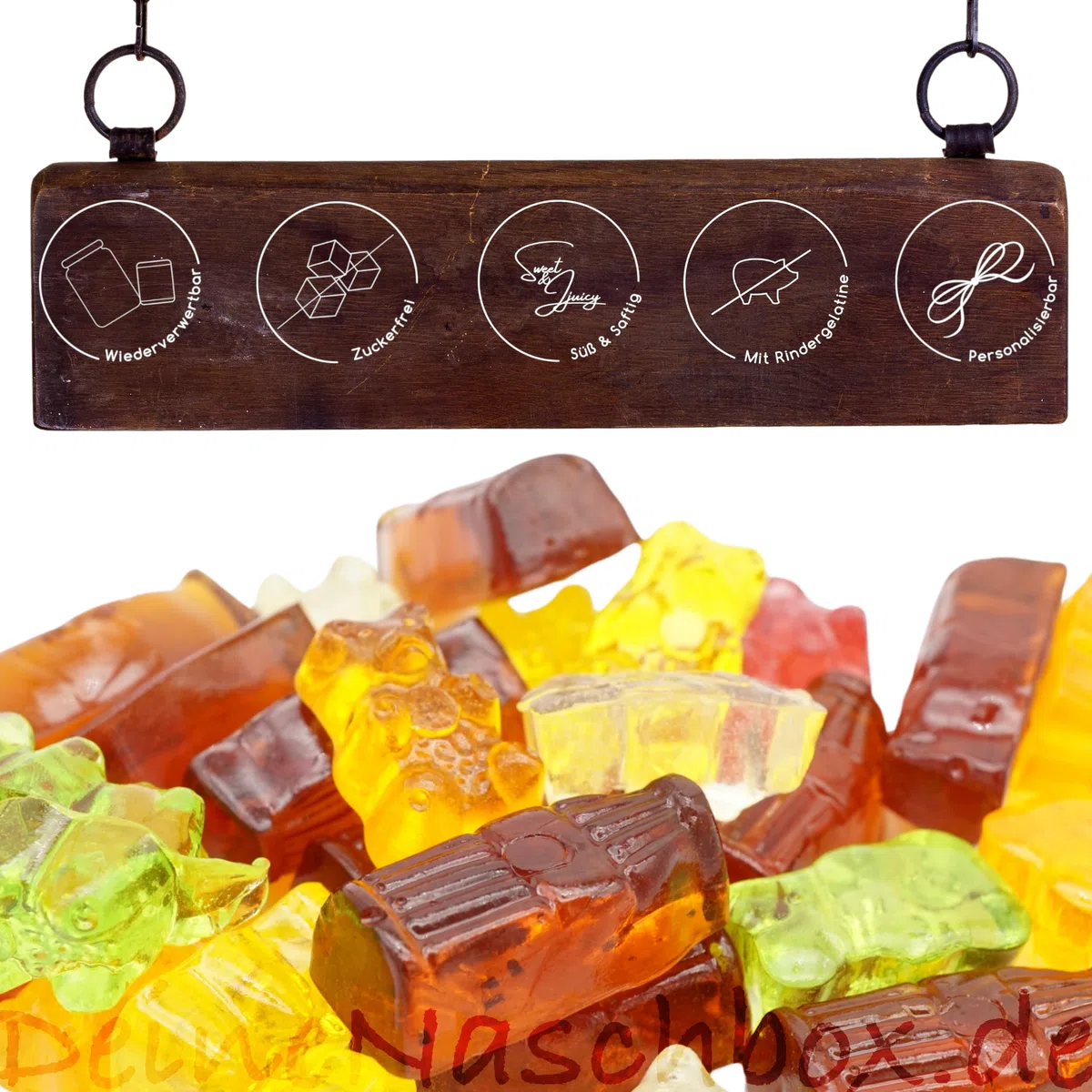 Deine Naschbox | Zuckerfreier Fruchtgummi 2er Mix#1 | 1kg Naschbox | XL Großpackung - Party, Candybar & als Geschenk - Bunte Bärchen - Cola Fläschchen