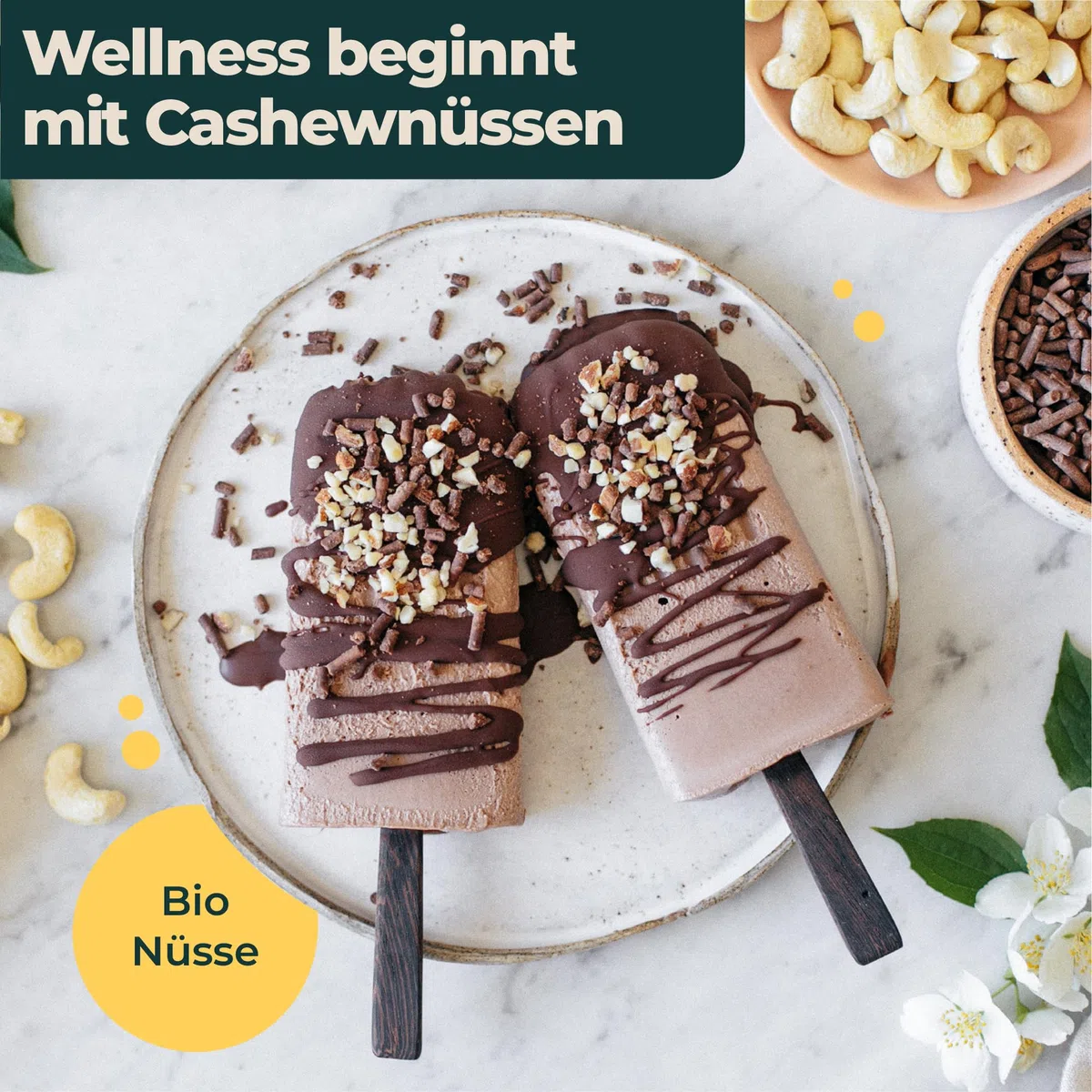 FOODIN Cashewnüsse Bio, 2x500g ganze Cashewnüsse, gute Quelle für Eiweiß & ungesättigte Fette, 100% aus biologischem Anbau, glutenfreier und veganer Snack, (2x500g)