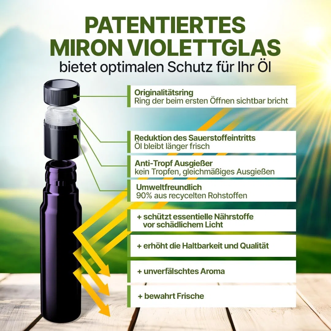 Premium BIO Schwarzkümmelöl – kaltgepresst & ungefiltert – hoher Thymochinongehalt - 100% Nigella sativa aus Ägypten – laborgeprüft & lichtgeschützt im Miron Violettglas (1x100 ml)