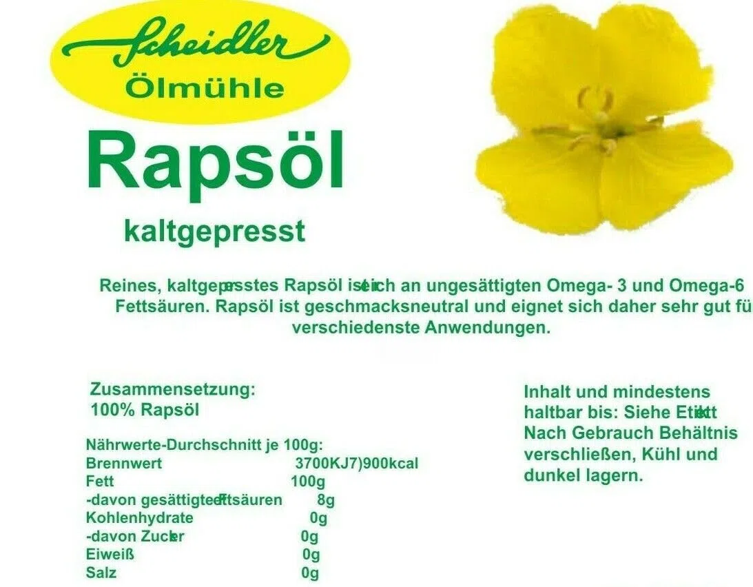 Scheidler horse-direkt Rapsöl 100% kaltgepresst, 5 Liter Kanister, reines Rapsöl, Pflanzenöl