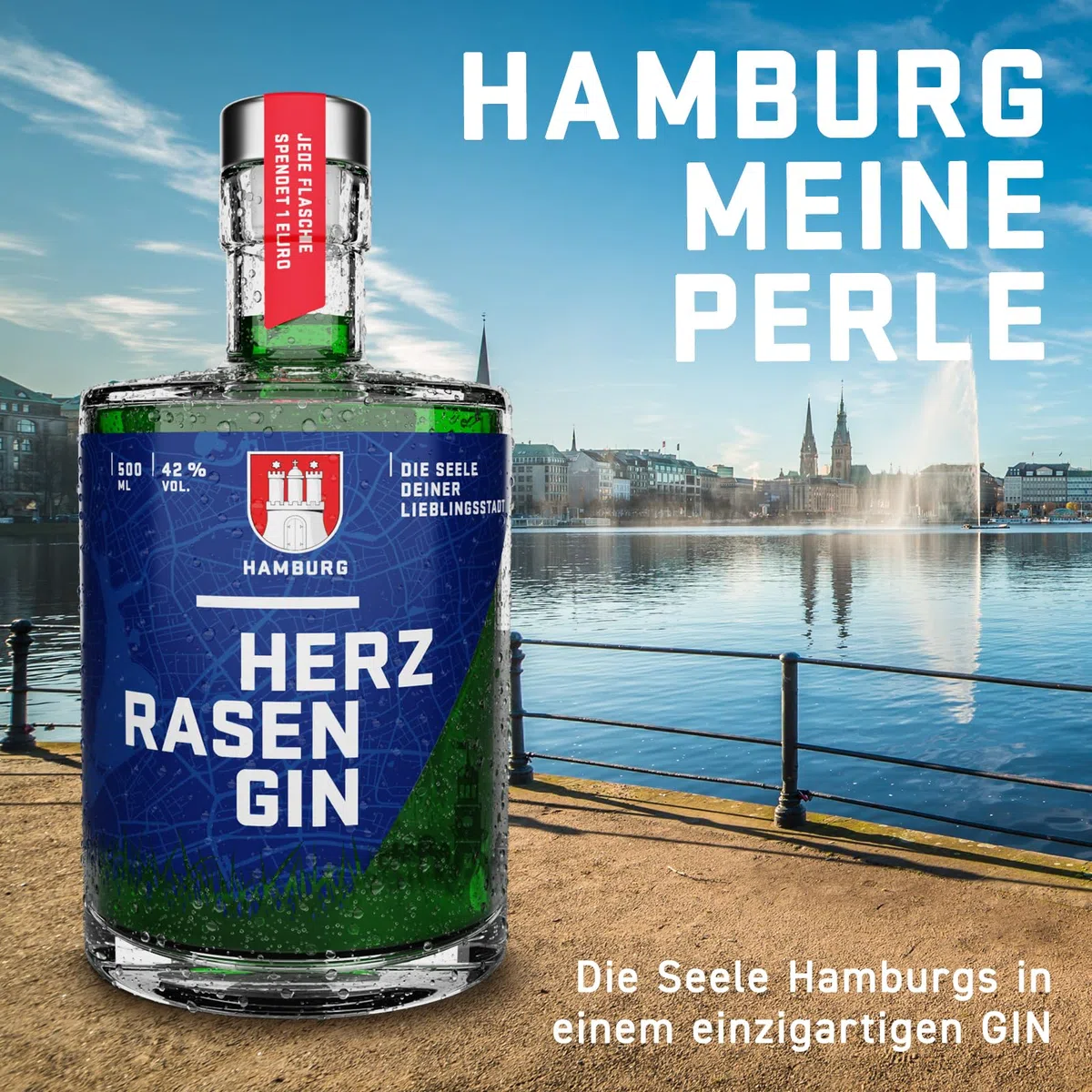HERZRASEN GIN Hamburg Edition 0,5l | Premium Dry 42% Vol. | Grüner Schnaps mit Hamburger Rasen | zitronig spritzig mit ausgewählten Zutaten I Gin Geschenkset zum Geburtstag