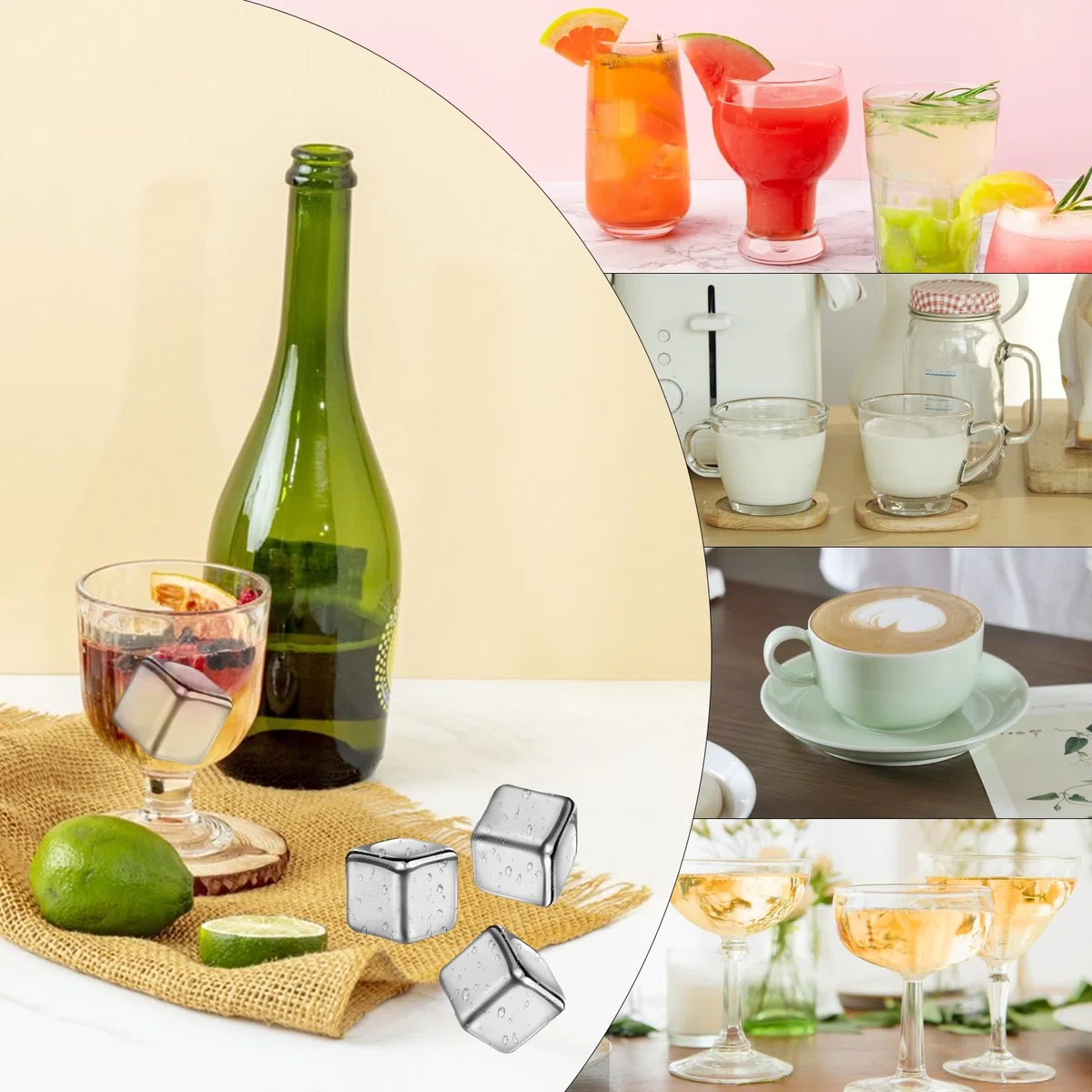 16 Stück Edelstahl Eiswürfel mit 1Pcs Clips Whisky Steine Set 304 Wiederverwendbar Whiskystein Eingefroren Eiswürfel Schnelle für Cocktail Wein Wodka Liköre Fruchtsäfte Limonade(2,5 * 2,5cm)