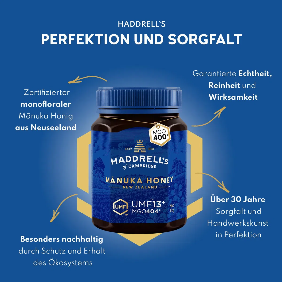 Haddrell's of Cambridge | Manuka Honig MGO 400+ (UMF 13+) | Großpackung | 1000g