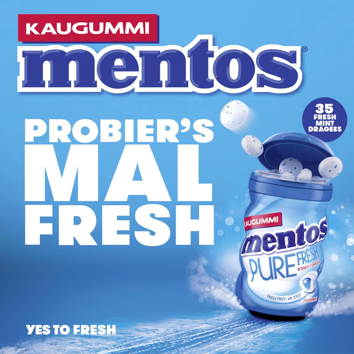 Mentos Kaugummi Pure Fresh Mint, 6 Boxen zuckerfreie Chewing Gum Dragees mit Pfefferminz-Geschmack & flüssiger Füllung, Multipack (6 x 35 Stück)
