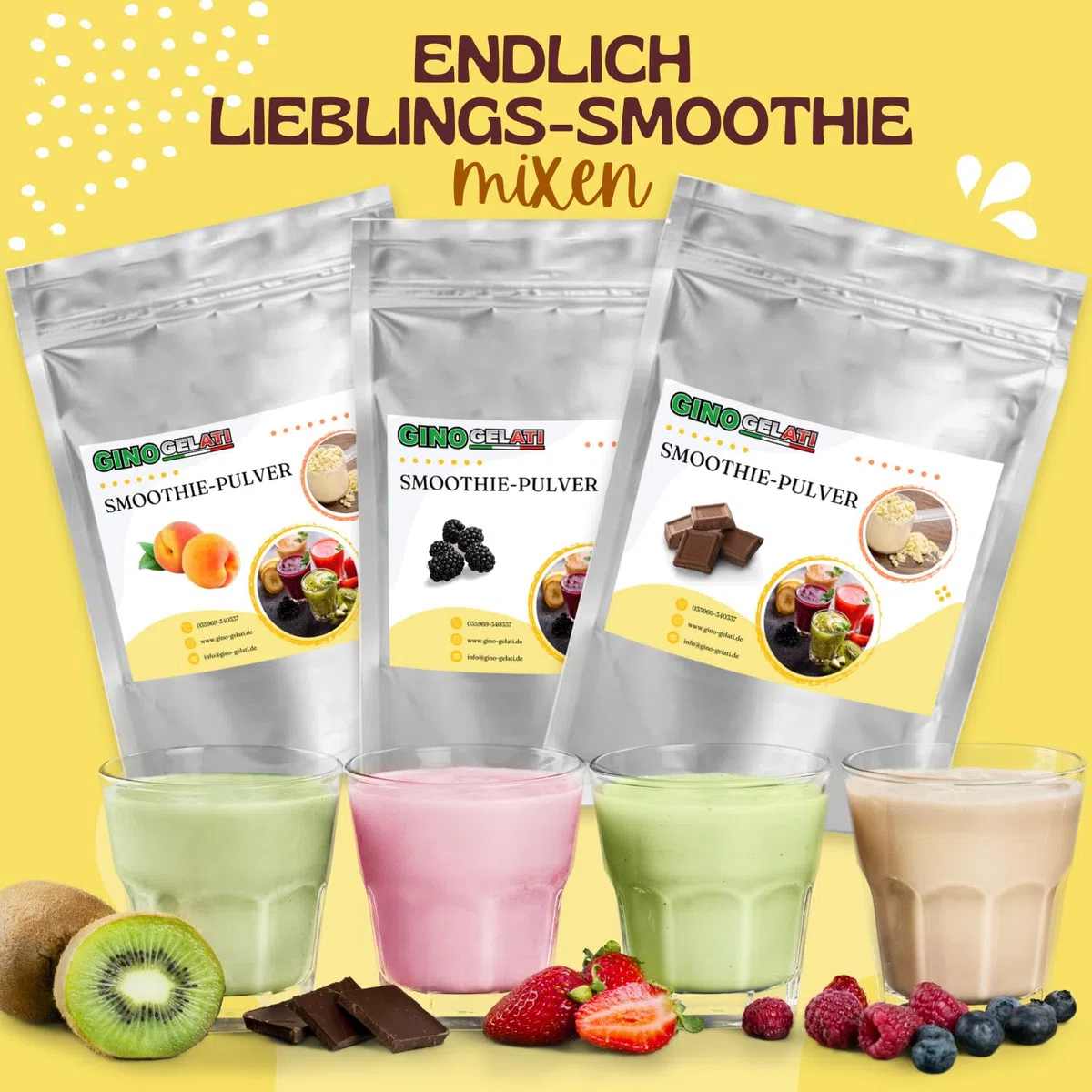 Gino Gelati Smoothie Pulver mit fruchtigem Geschmack, verschiedene Sorten und Größen verfügbar, schnelle und einfache Zubereitung, Made in Germany, Vegan (10 Kg, Nektarine)