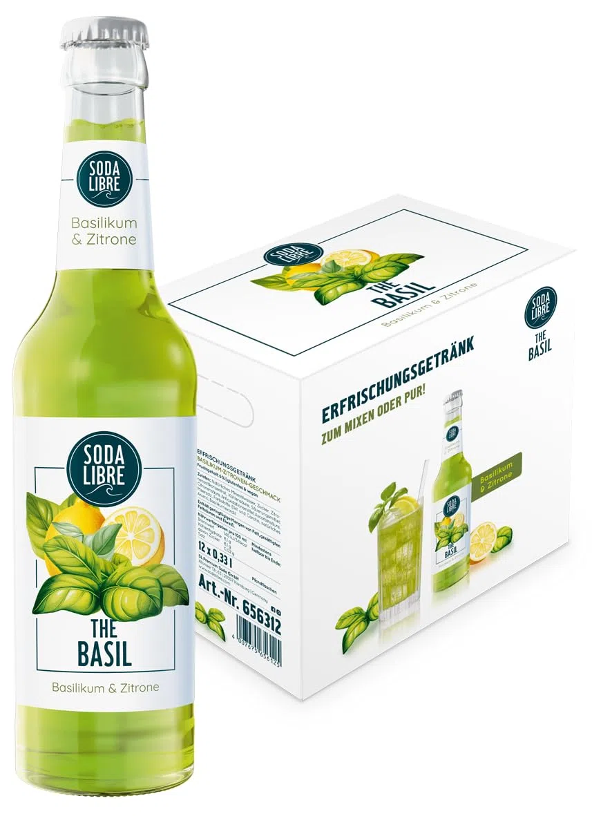 Soda Libre | The Basil | Alkoholfreies Erfrischungsgetränk | Basilikum und Zitrone | 6% Fruchtgehalt | Perfekt als Filler mit Gin | 12 x 330ML