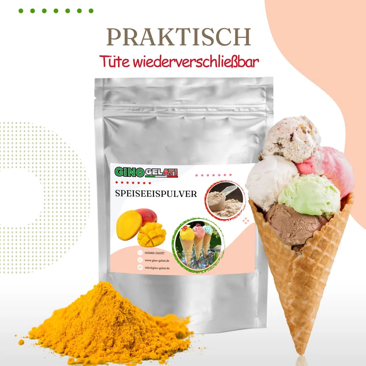 Gino Gelati Eis Speiseeis Pulver mit Schokoladengeschmack, verschiedene Geschmackssorten, Schokoladeneis selber machen, für Gastronomie und private Küche (1 Kg, Stracciatella)