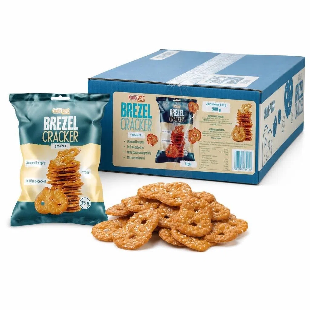 HELLMA Brezel Cracker Salz 28 Stück – einzeln verpackte Mini-Beutel à 35 g, portionierter Salz-Snack für Gastronomie, Hotel, Büro & Catering