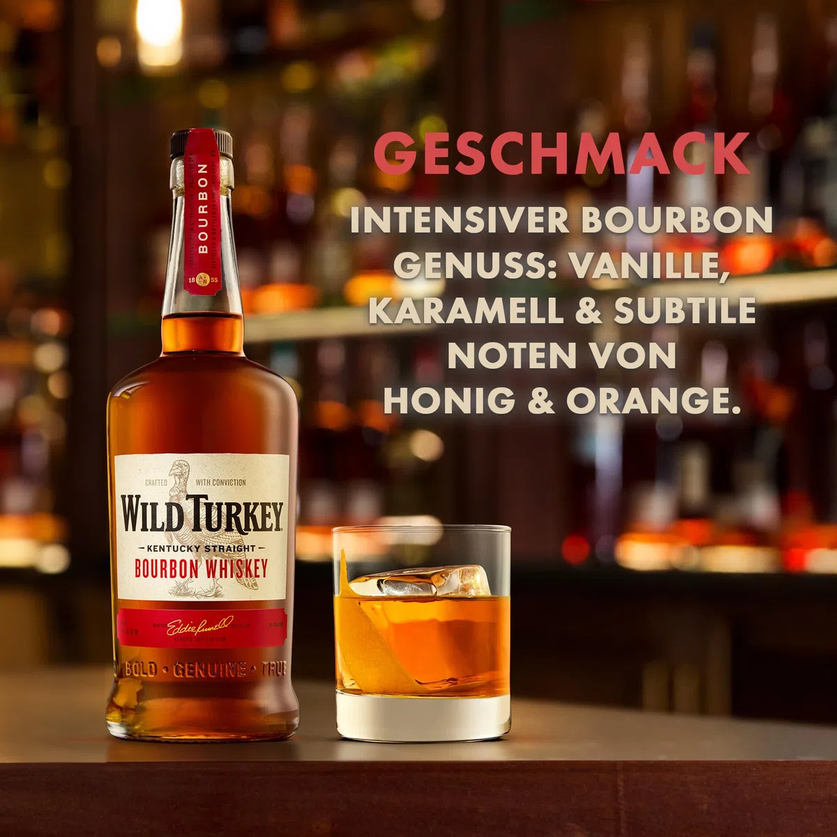 Wild Turkey Kentucky Straight Bourbon Whiskey - charaktervoller Whiskey - ideal für Cocktails - 40,5% Vol. Alkohol - 1 x 0,7 l