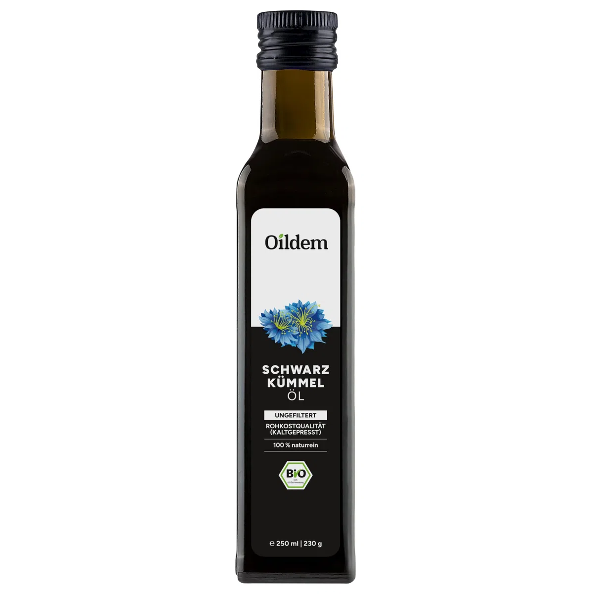 Oildem Bio Schwarzkümmelöl, Ungefiltert, 250ml, Kaltgepresst - 100% rein - Besteht nur aus der echten Nigella sativa (250ml (1er Pack))