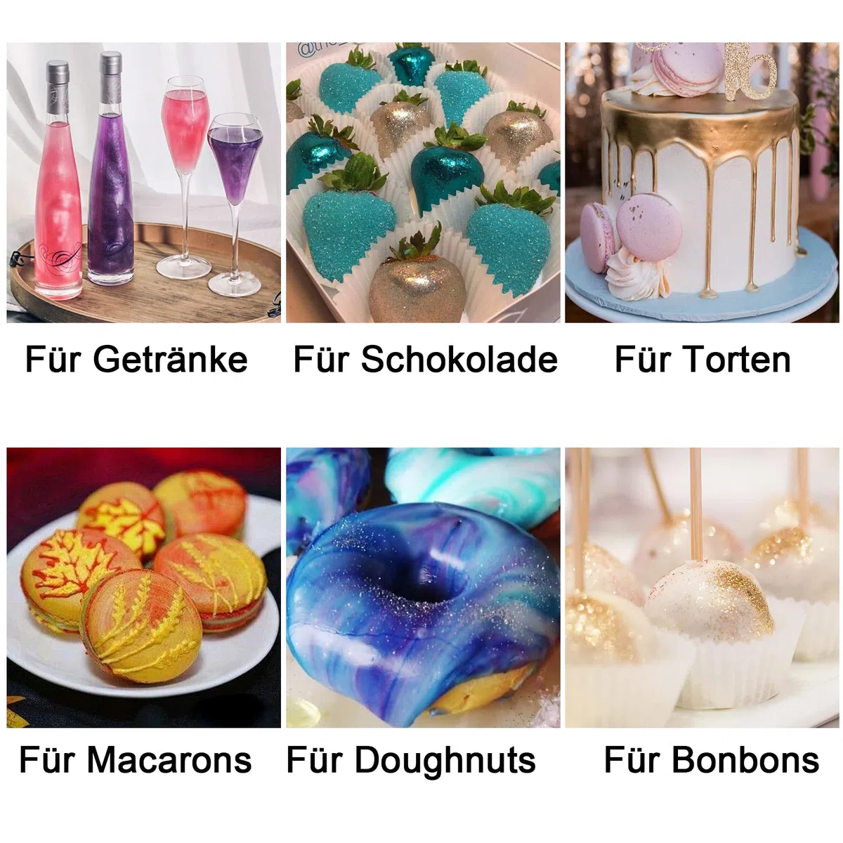 Essbares Glitzer Set - 12 Farben Glitzerpulver für Getränke, Geschmacksneutrales Lebensmittelfarbe Pulver, Glitzerpuder für Schokolade, Kuchen, Fondant, Drinks, Flüssigkeiten- 3g