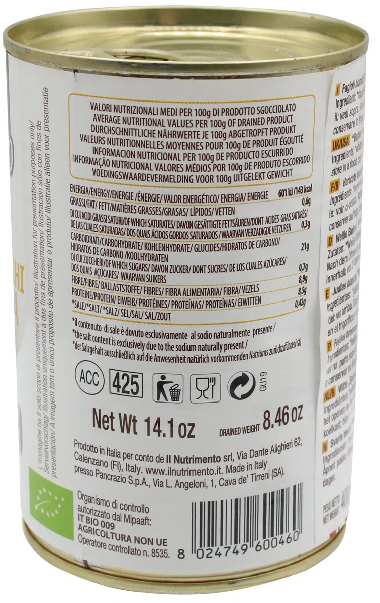 IL NUTRIMENTO Riesige Weiße Bohnen – Ballaststoff- und Proteinreiche Quelle – Ohne Salzzusatz – 12er-Pack (12 x 400 g)