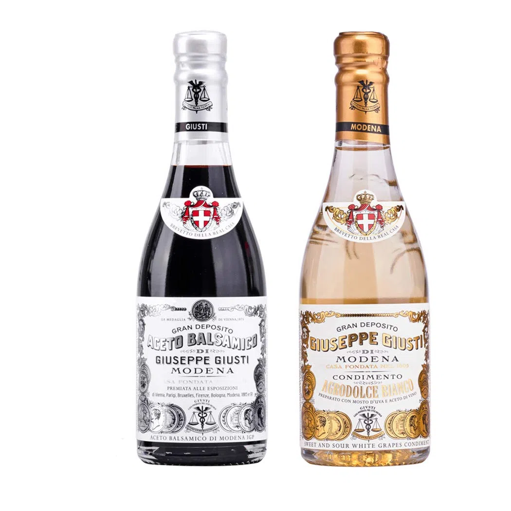 Giusti Essig Duo: Balsamico-essig aus Modena IGP 1 Silbermedaille und Weiß Dressing 250 ml x 2