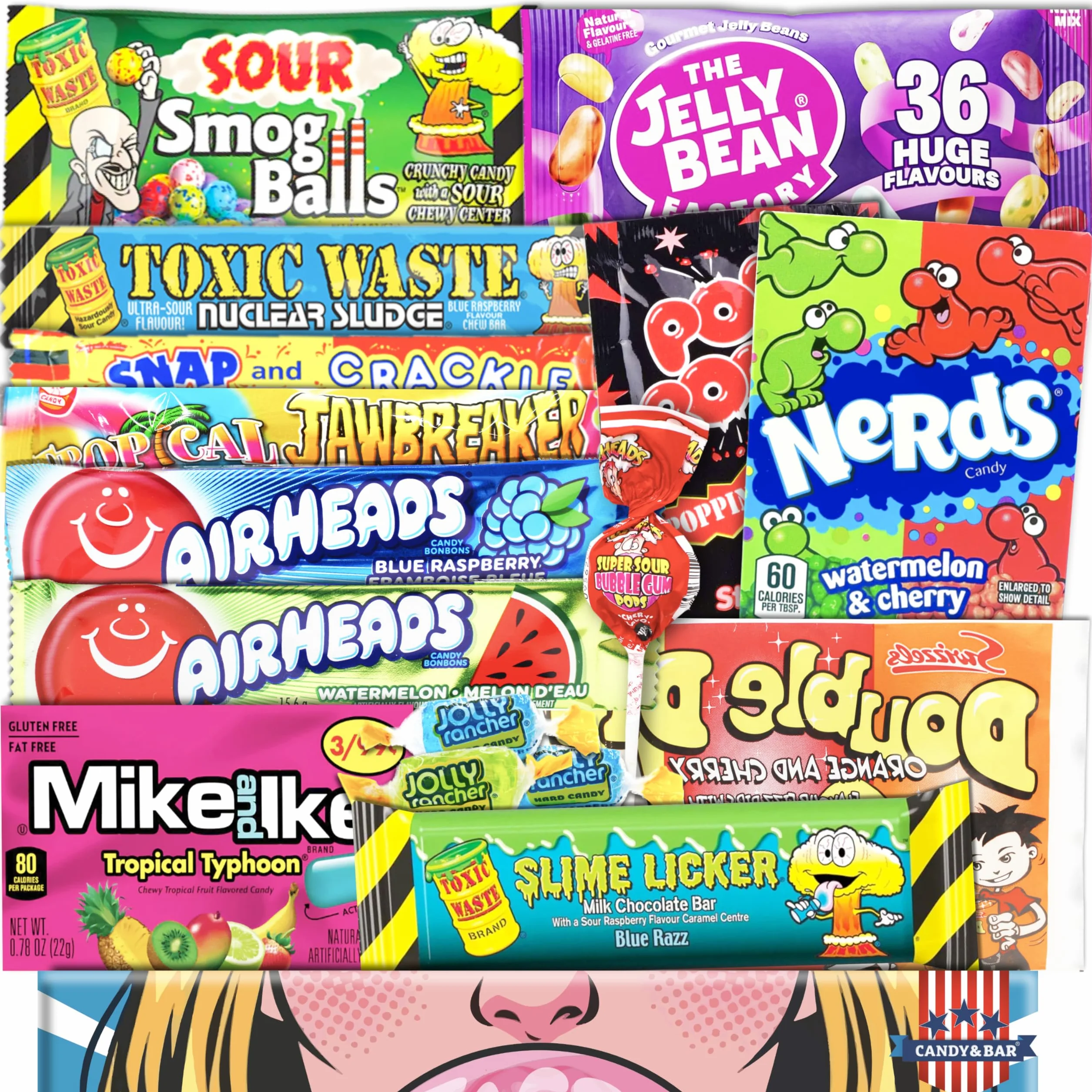 Amerikanische Süßigkeiten Box | Bunter USA Candy Mix für Kinder & Erwachsene | American Style Geschenkbox mit Snacks & Süßigkeiten | Candy & Bar®