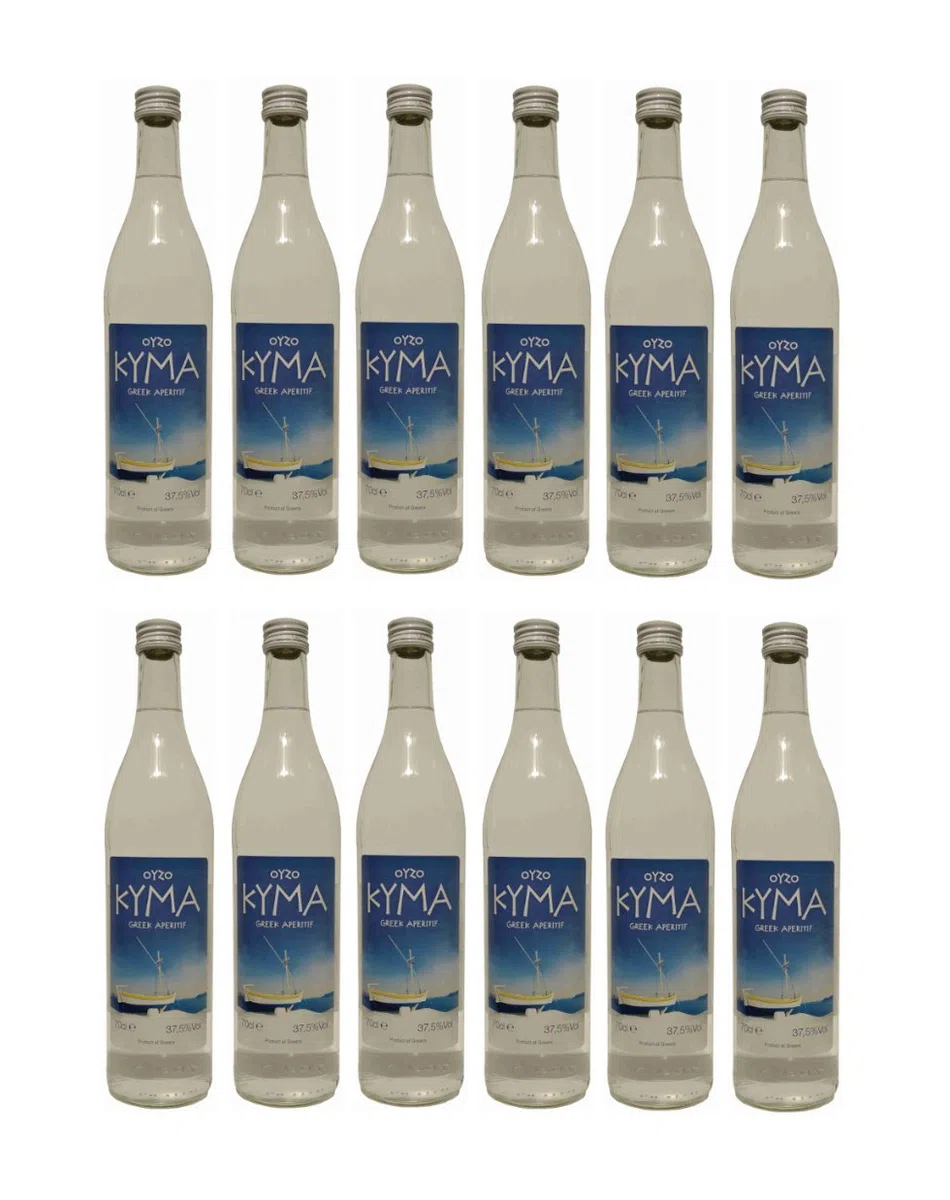 12x Ouzo Kyma 37,5% Vol. von Loukatos aus Patras Peleponnes Griechenland - feiner milder griechischer Trester Anis Schnaps Spar Set + 2 Probiersachets Frappe oder Olivenöl