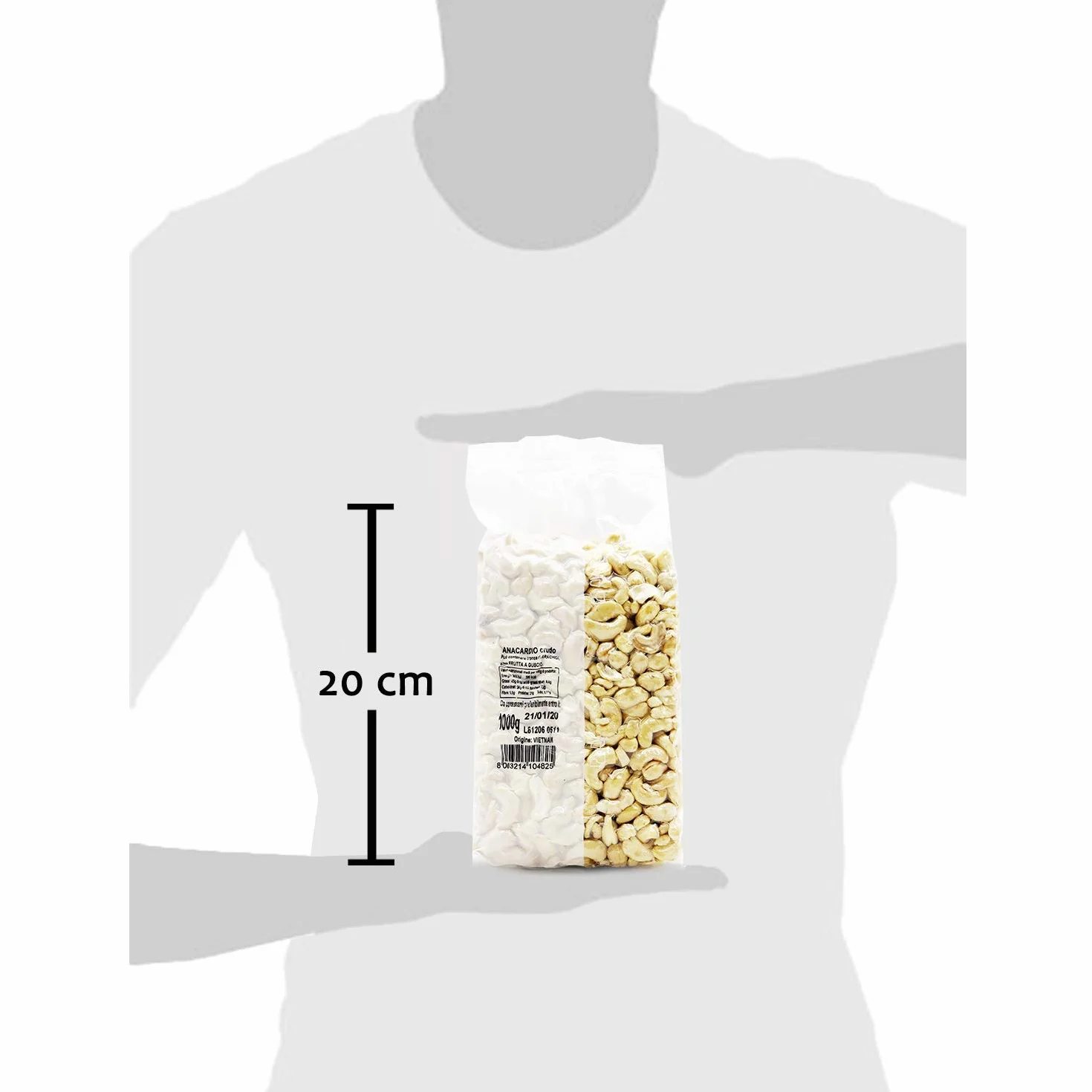 Oltresole - Rohe Cashews in Natural 1 Kg - ungeröstet und ungesalzen, ideal als Snack, ausgewählte Trockenfrüchte in einer Vakuumverpackung