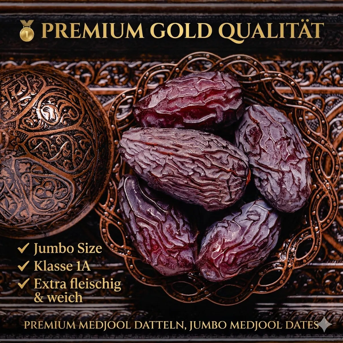 Premium GOLD Medjoul Datteln JUMBO – Extra Große Medjool Dates aus Palästina – Neue Ernte 2025/26 – Ohne Zuckerzusatz – Vegan & Glutenfrei – 100% Natur (1 kg)