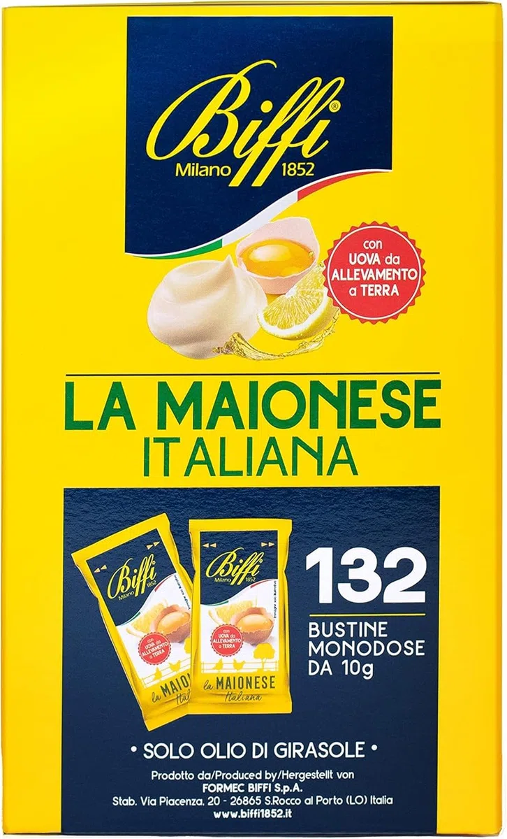 Biffi La Maionese Italiana, 132 Portionsbeutel, 10g pro Beutel, 6er-Pack, Sonnenblumenöl-Mayonnaise, + keyring italy shop service