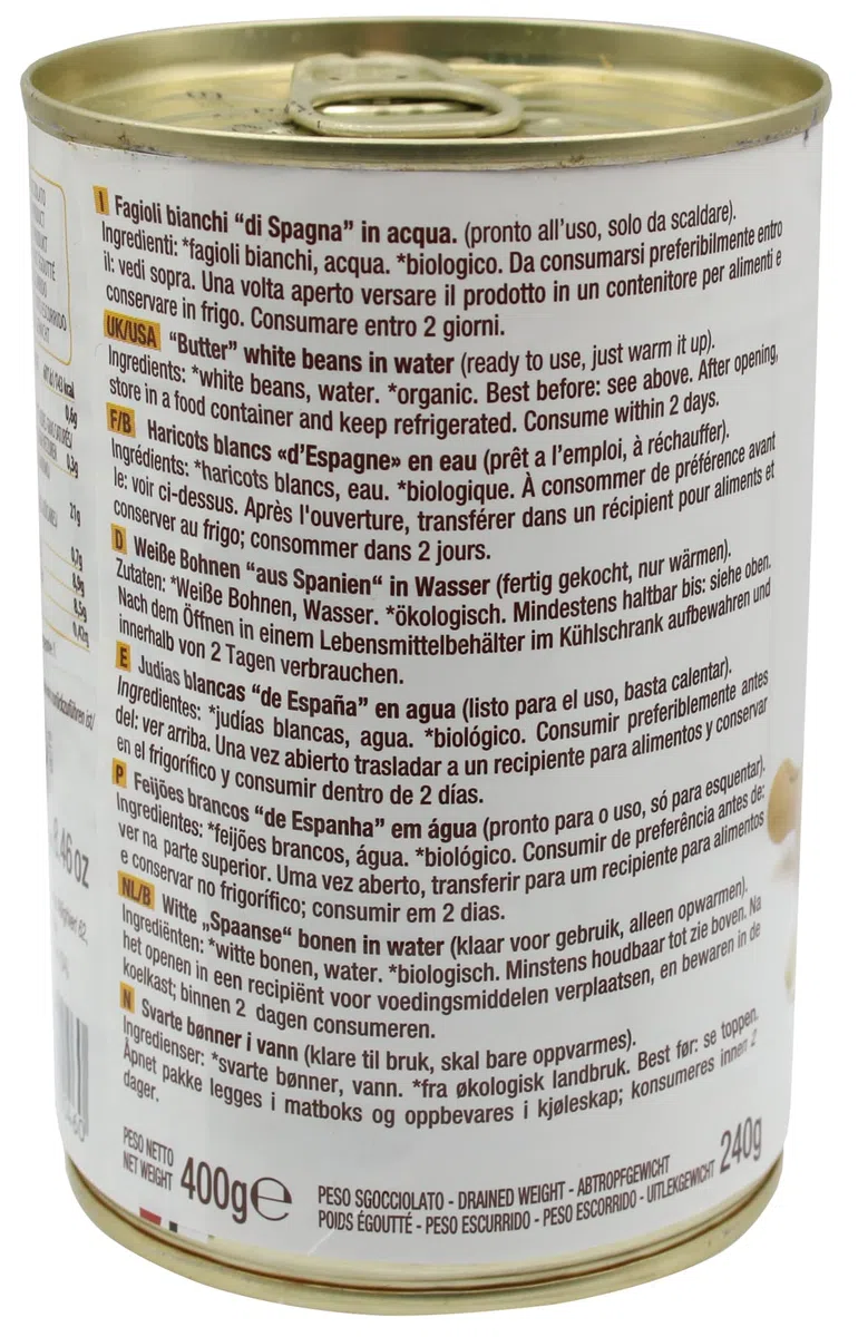 IL NUTRIMENTO Riesige Weiße Bohnen – Ballaststoff- und Proteinreiche Quelle – Ohne Salzzusatz – 12er-Pack (12 x 400 g)