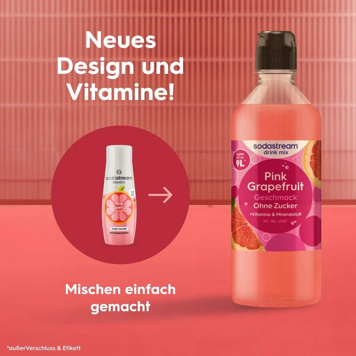 Sodastream drink mix Pink Grapefruit ohne Zucker – zuckerfreier Sirup für gesprudeltes & stilles Wasser, 4er Pack (4 x 440 ml), mit Vitamine & Mineralstoff, ergibt bis zu 9L Fertiggetränk