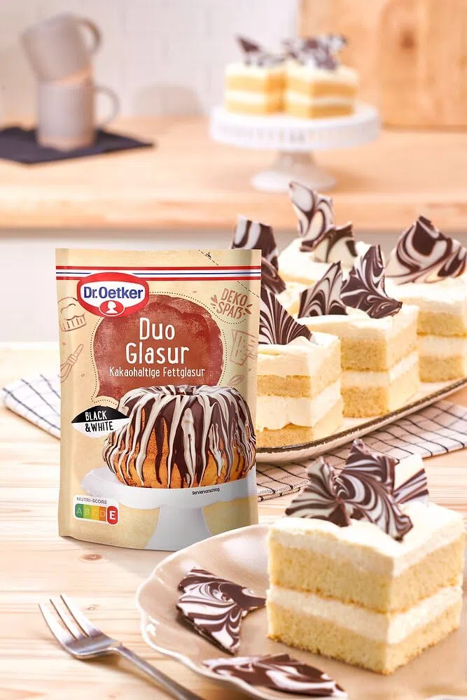 Dr. Oetker Duo Glasur Black & White 8er Pack (8 x 125g) | Dr. Oetker Glasur, kakaohaltige Fettglasur: Glasur bestehend aus weißer und dunkler Kuchenglasur