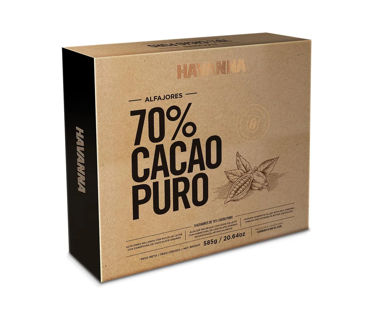 Havanna | 70%-Kakao-Alfajores | Überzogene Kekse mit Dulce de Leche-Füllung | 9 Stück | 585 g