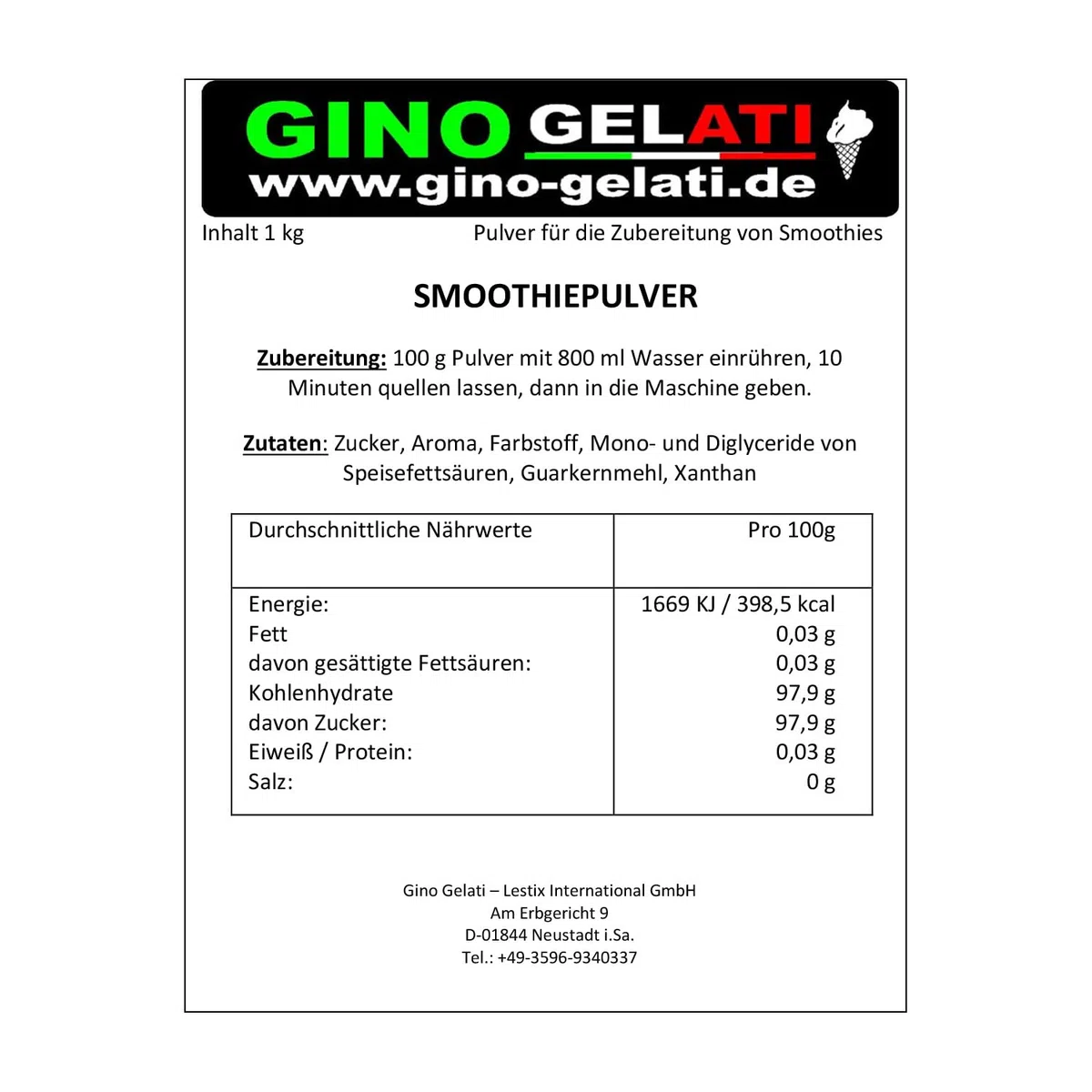 Gino Gelati Smoothie Pulver mit fruchtigem Geschmack, verschiedene Sorten und Größen verfügbar, schnelle und einfache Zubereitung, Made in Germany, Vegan (10 Kg, Nektarine)