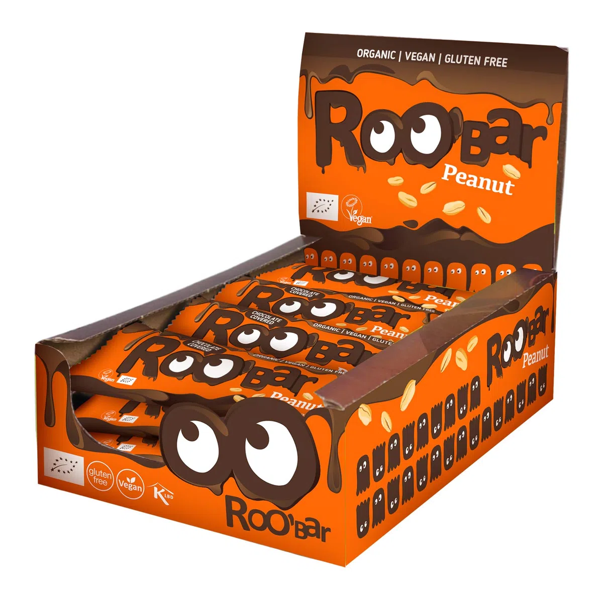Roobar Erdnuss-Riegel mit Schokoladenüberzug – 100% Bio, Vegan, Fruchtriegel, milchfrei & glutenfrei, ohne raffinierten Zucker - 16 x 30g Riegel