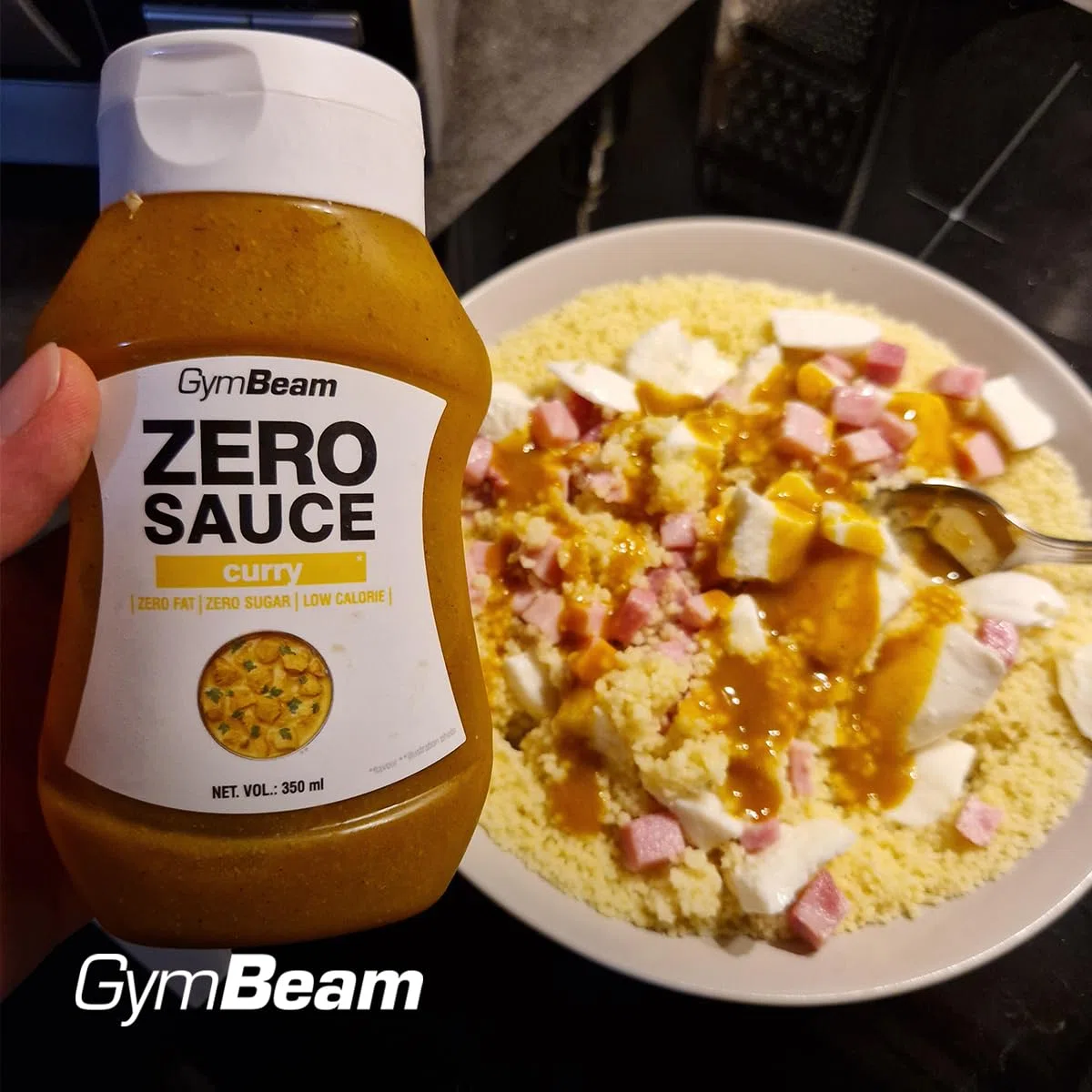 GymBeam ZERO SAUCE Curry - Leckere Sauce ohne Zucker und Kalorien, ideal für Diäten, süßlich-würziger Geschmack, orientalisches Aroma, fettfreie Sauce ohne Kalorien, 350 ml