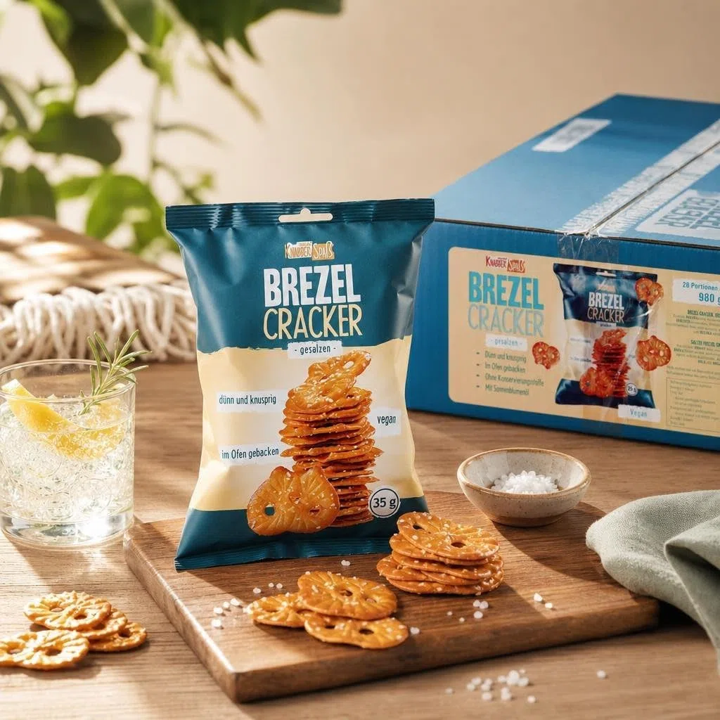 HELLMA Brezel Cracker Salz 28 Stück – einzeln verpackte Mini-Beutel à 35 g, portionierter Salz-Snack für Gastronomie, Hotel, Büro & Catering