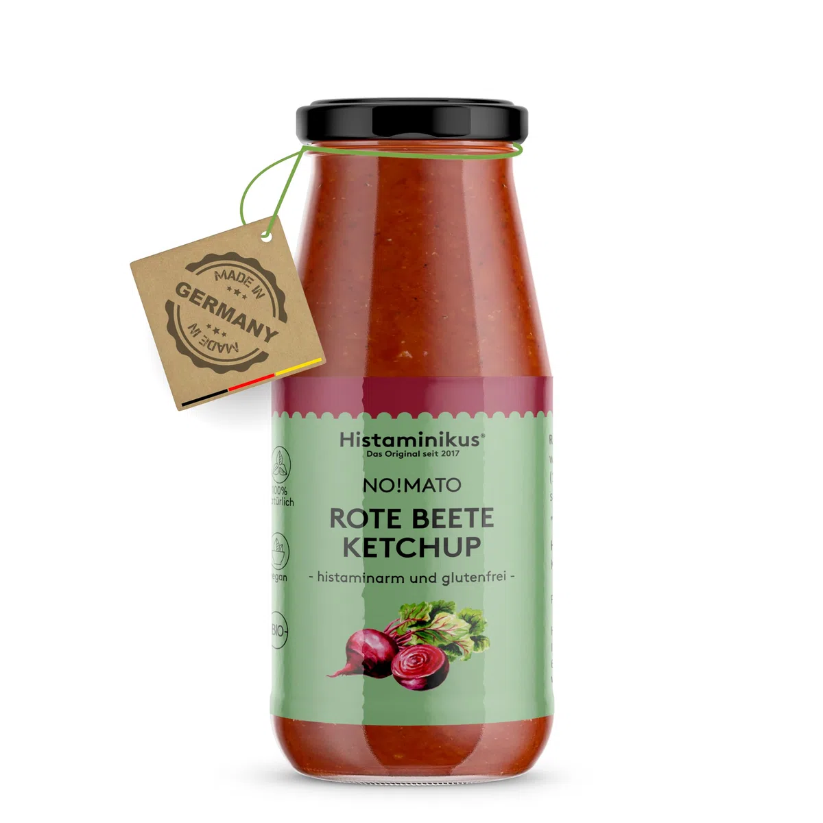 Histaminikus Rote Beete Ketchup 276 ml - Ersatz für Tomaten - Premium Bio Qualität - histaminarme Sauce - Ketchup ohne Zuckerzusatz, Farb- & Konservierungsstoffe - Made in Germany