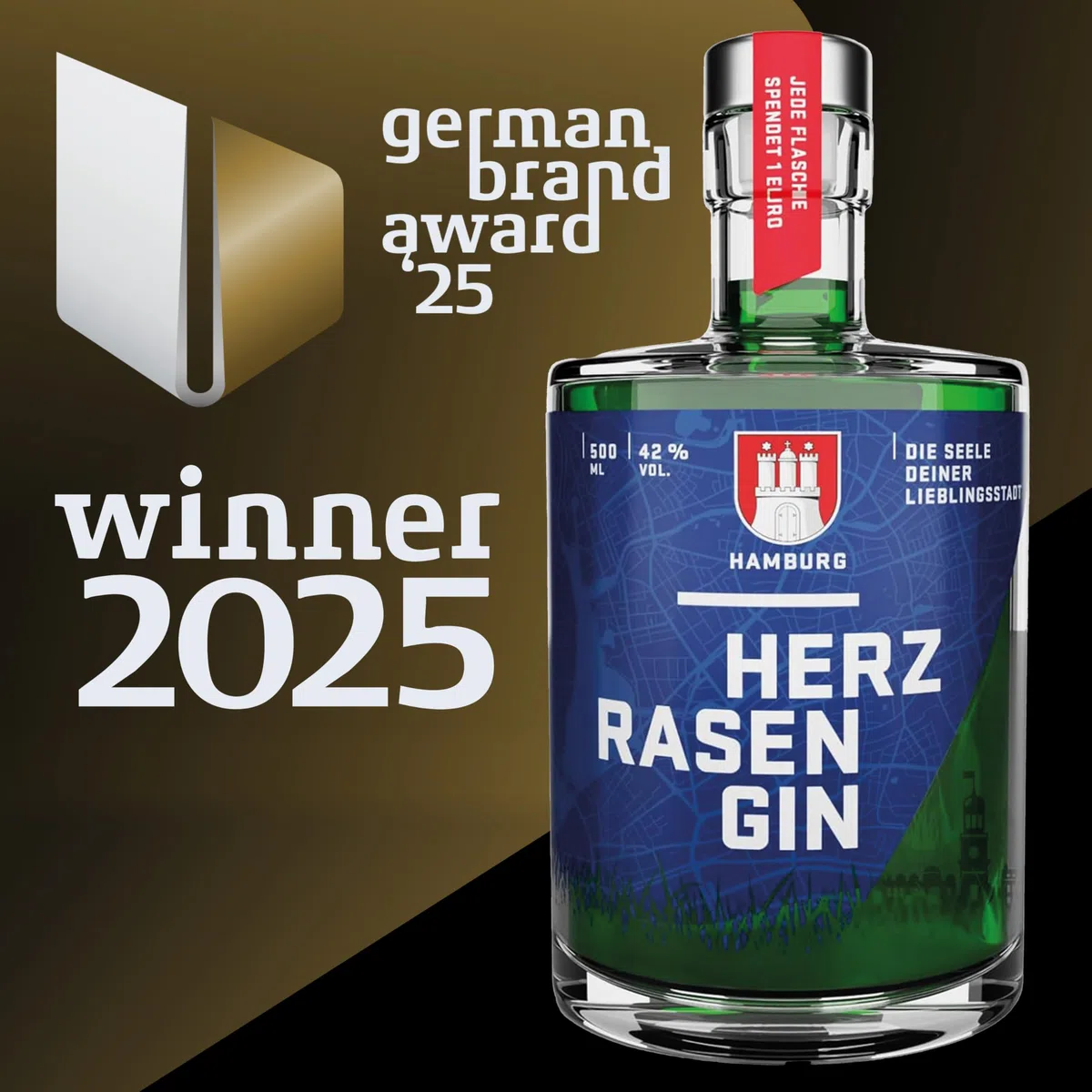 HERZRASEN GIN Hamburg Edition 0,5l | Premium Dry 42% Vol. | Grüner Schnaps mit Hamburger Rasen | zitronig spritzig mit ausgewählten Zutaten I Gin Geschenkset zum Geburtstag