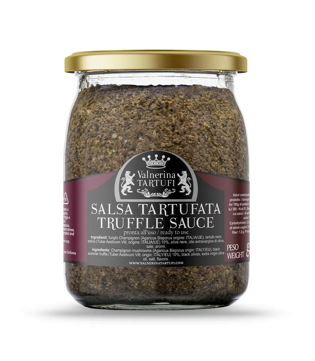 Valnerina Tartufi Trüffelsauce Originalrezept 500g | Black Truffle Sauce | Pilzpilze, 10% schwarzer Sommertrüffel | Glas 500 gr.