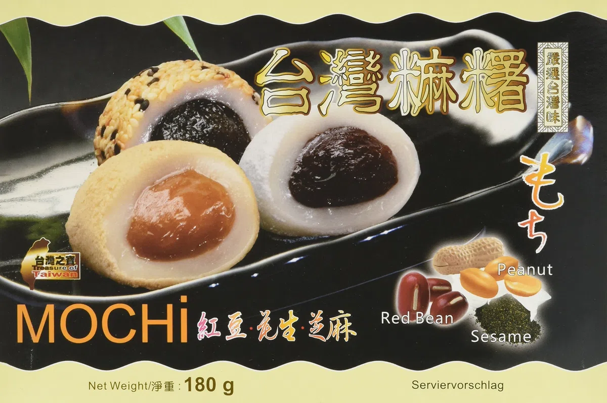 AWON Mochi Mixpackung mit Erdnuss-, Rote Bohnen- und Sesamgeschmack, kleine Klebreiskuchen, als Nachtisch oder als süßer Snack zwischendurch (5 x 180 g mit 6 Mochis pro Packung)