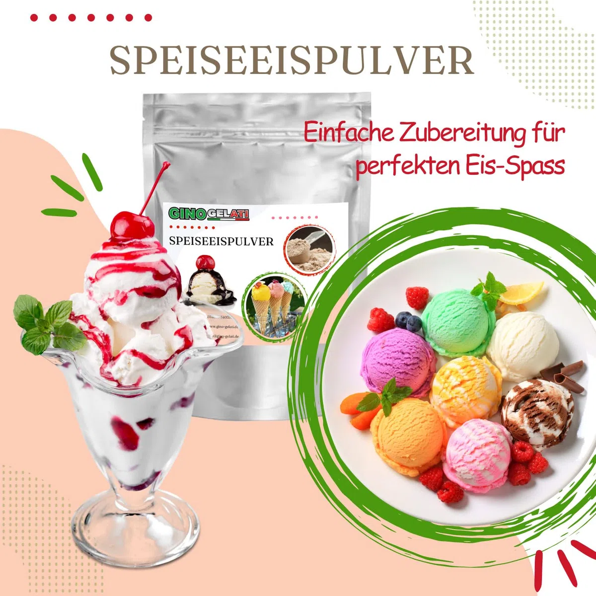 Gino Gelati Eis Speiseeis Pulver mit Schokoladengeschmack, verschiedene Geschmackssorten, Schokoladeneis selber machen, für Gastronomie und private Küche (1 Kg, Stracciatella)