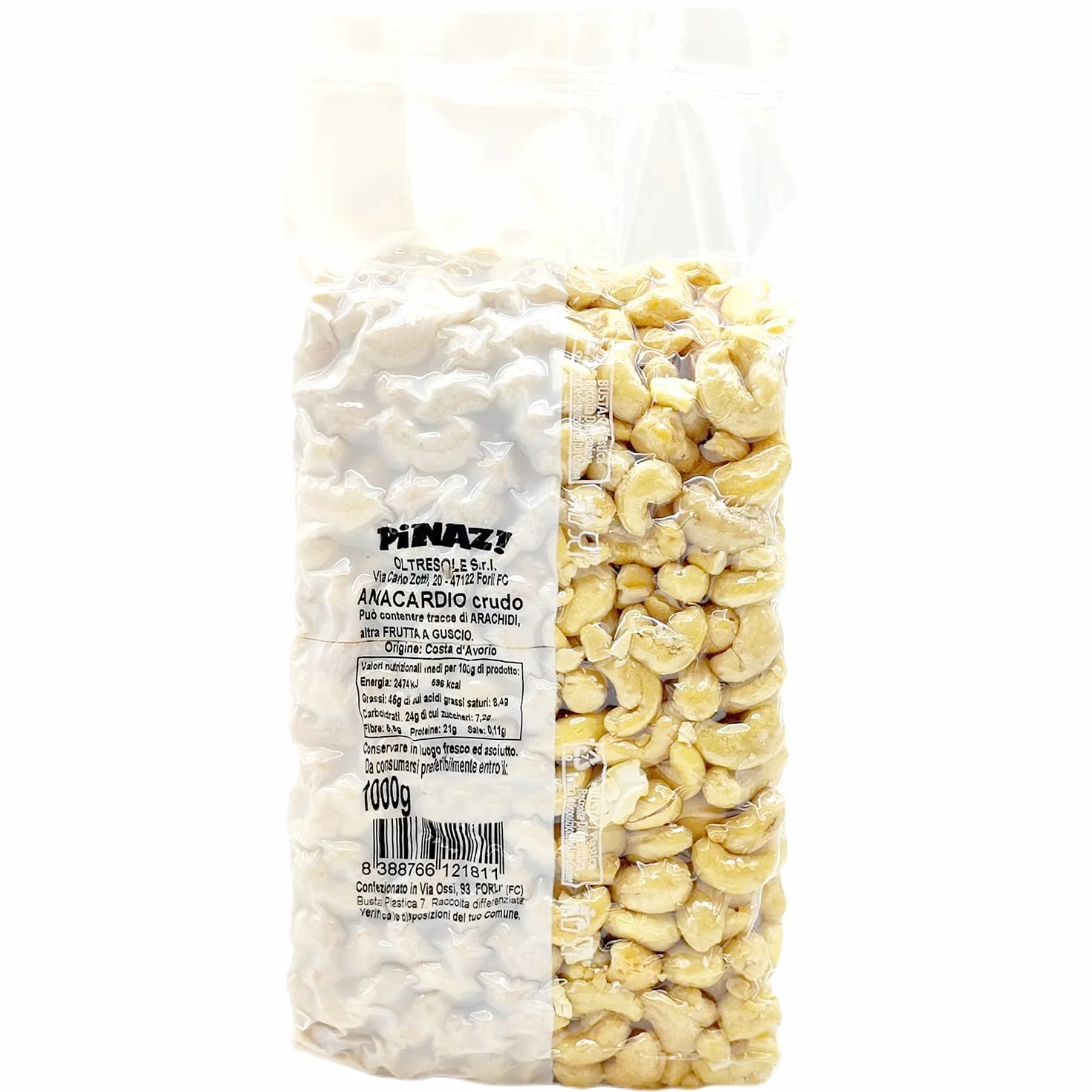 Oltresole - Rohe Cashews in Natural 1 Kg - ungeröstet und ungesalzen, ideal als Snack, ausgewählte Trockenfrüchte in einer Vakuumverpackung