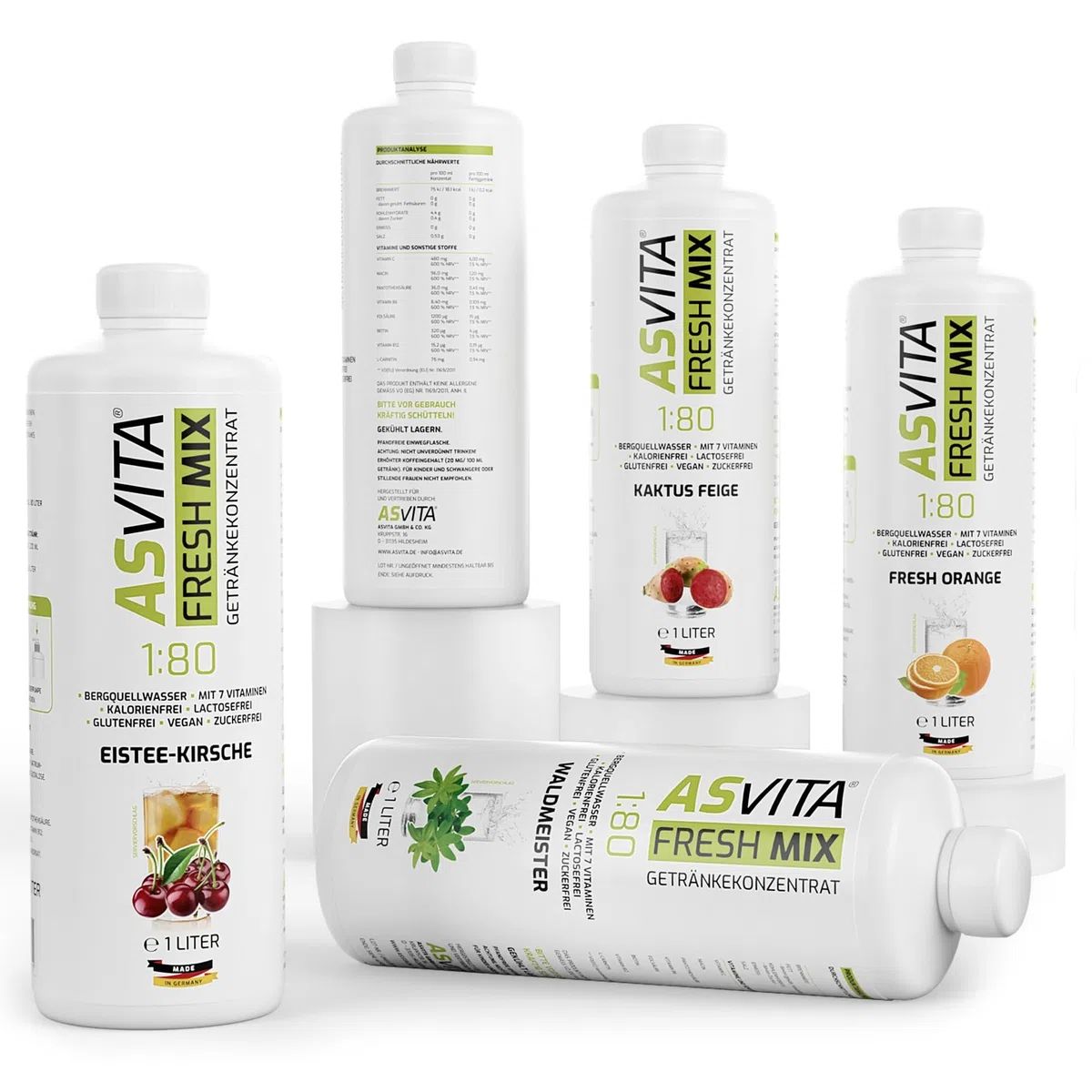AsVita Getränkekonzentrat Fresh Mix 1:80-1 Liter Flasche - Getränkesirup zuckerfrei - 26 leckere Geschmacksrichtungen (Apfel-Kirsch) Sirup kalorienarm