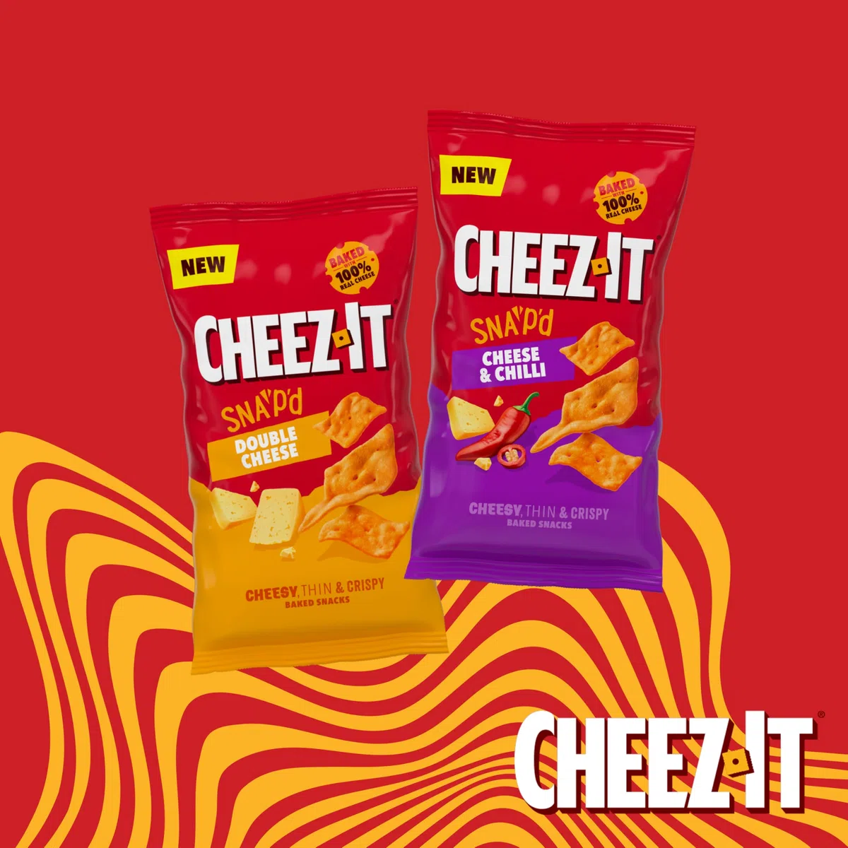 Cheez-It Snap'd Double Cheese Chips (8 x 120 g), Chips mit dünner, knuspriger Textur, gebackener Käse Snack mit 100% echtem Käse, ohne künstliche Farb- oder Aromastoffe