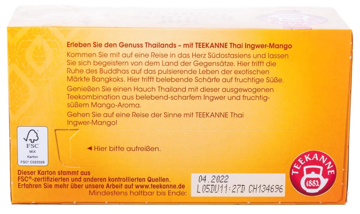 Teekanne Thai Ingwer-Mango, 12er Pack (12 x 20 Teebeutel), 12 x 45 g