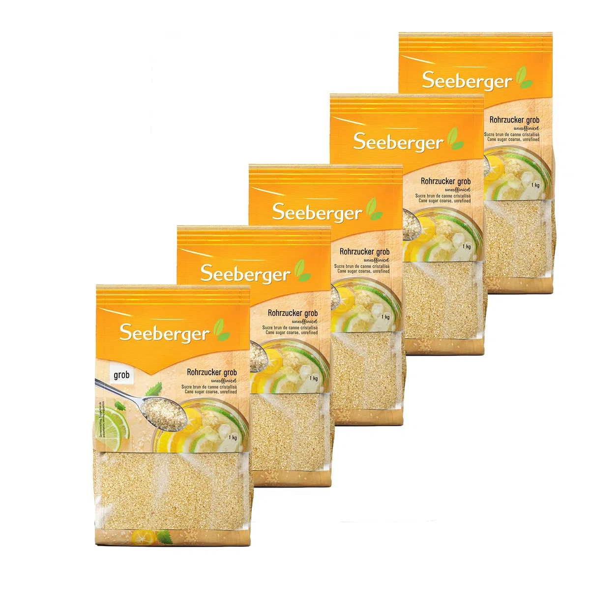Seeberger Rohrzucker grob 5er Pack: Vollrohrzucker besonders aromatisch - ideal für Cocktails und zum Backen - grob - unraffiniert, vegan (5 x 1 kg)