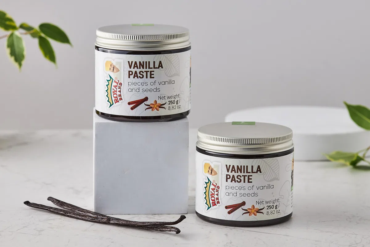 Royal Brand Vanilleschotenpaste Bourbon Vanille Paste 250 g Gourmet Vanille für Köche & Desserts Intensives Vanille Aroma ohne Konservierungsstoffe für köche Paste mit Bourbon-Vanilleextrakt