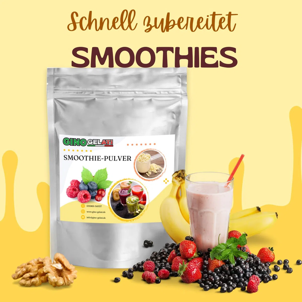 Gino Gelati Smoothie Pulver mit fruchtigem Geschmack, verschiedene Sorten und Größen verfügbar, schnelle und einfache Zubereitung, Made in Germany, Vegan (10 Kg, Nektarine)