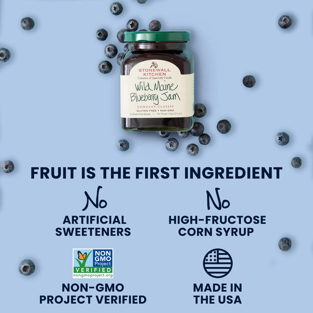 Stonewall Kitchen Wild Maine Blueberry Jam Konfitüre | Legendäre Blaubeerkonfitüre mit wilden Maine-Blaubeeren. Fruchtiger Brotaufstrich für Pancakes, Waffeln und Frühstück