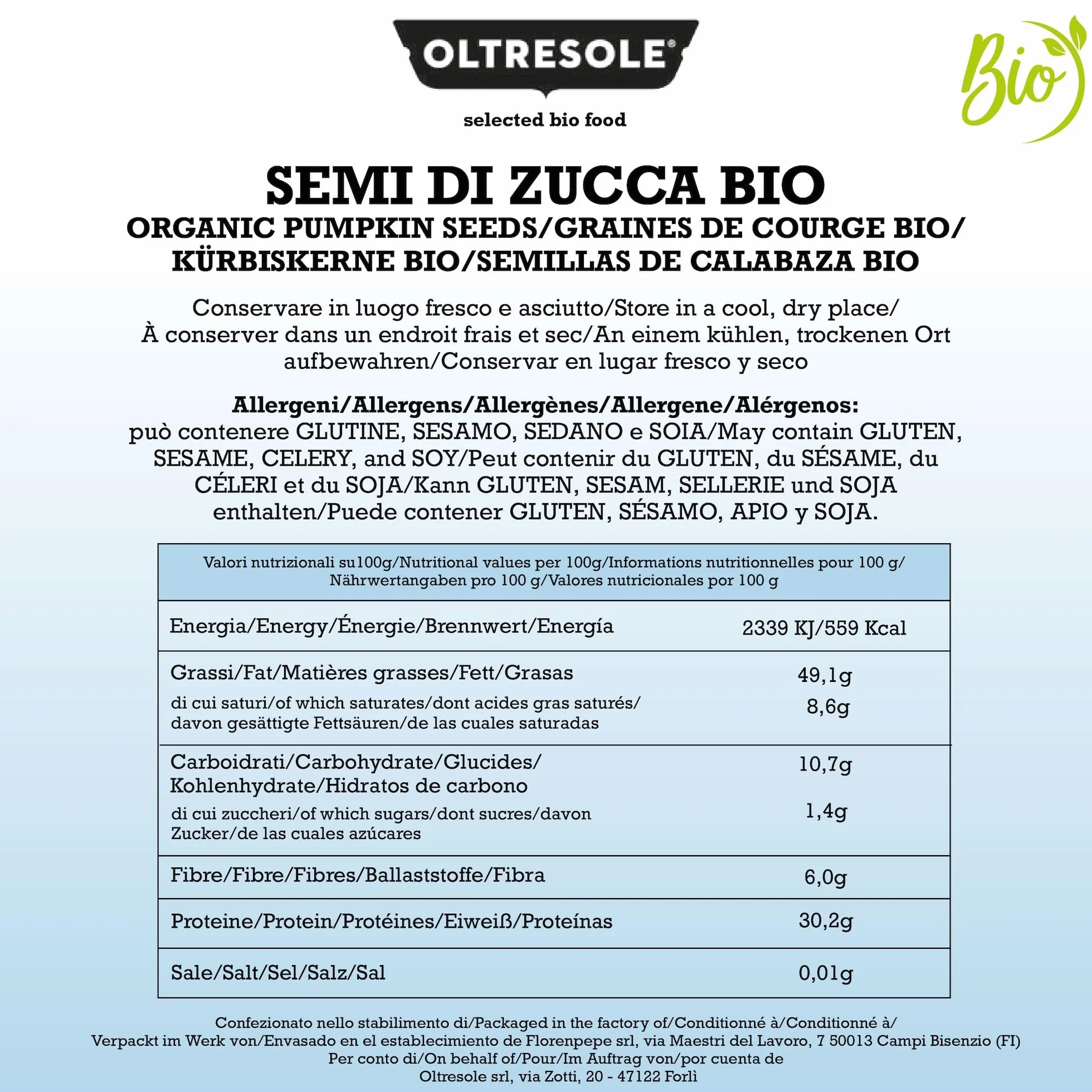 Oltresole | Bio-Kürbiskerne Geschält – 1 kg | Bio-Kürbiskerne ohne Schale, Ungesalzen und Ungeröstet, Reich an Proteinen, Ballaststoffen und Zink | Ideal als Snacks und für Salate | Familienpackung