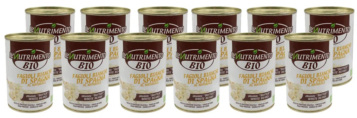 IL NUTRIMENTO Riesige Weiße Bohnen – Ballaststoff- und Proteinreiche Quelle – Ohne Salzzusatz – 12er-Pack (12 x 400 g)