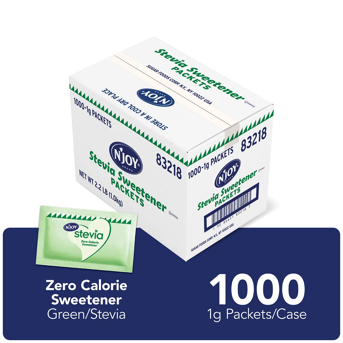 N'Joy Zero Calorie Süßstoff, grüne Stevia-Päckchen, 1000 Stück