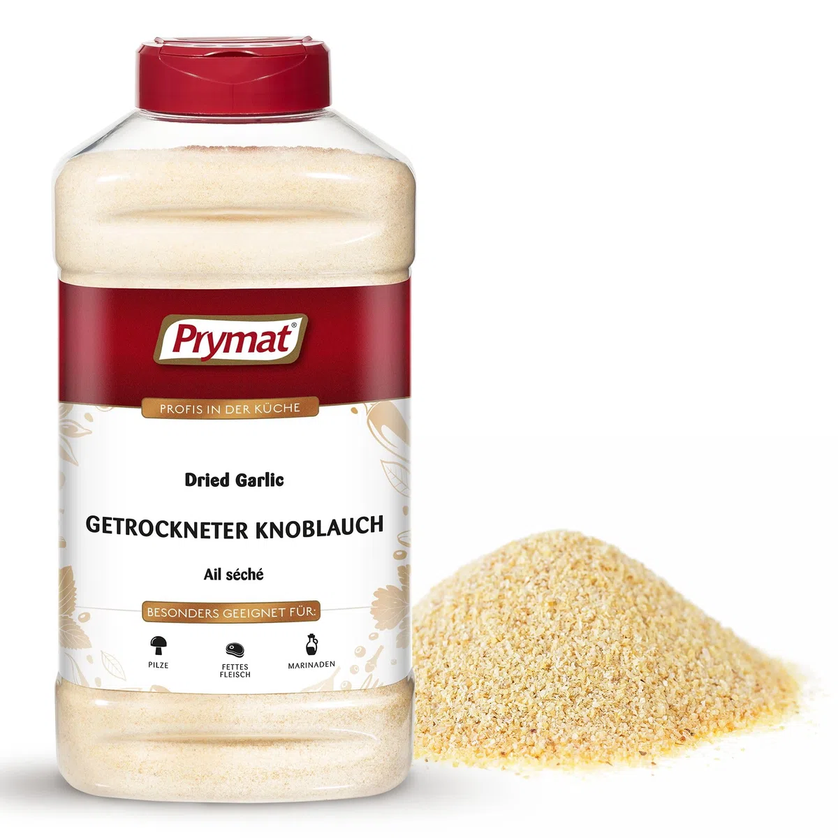 Prymat Knoblauchpulver gemahlen – für Fleisch, Fisch & Marinaden, 1050 g | Aromatisches Knoblauchpulver zum Würzen von Fleisch, Fisch, Gemüse und Marinaden