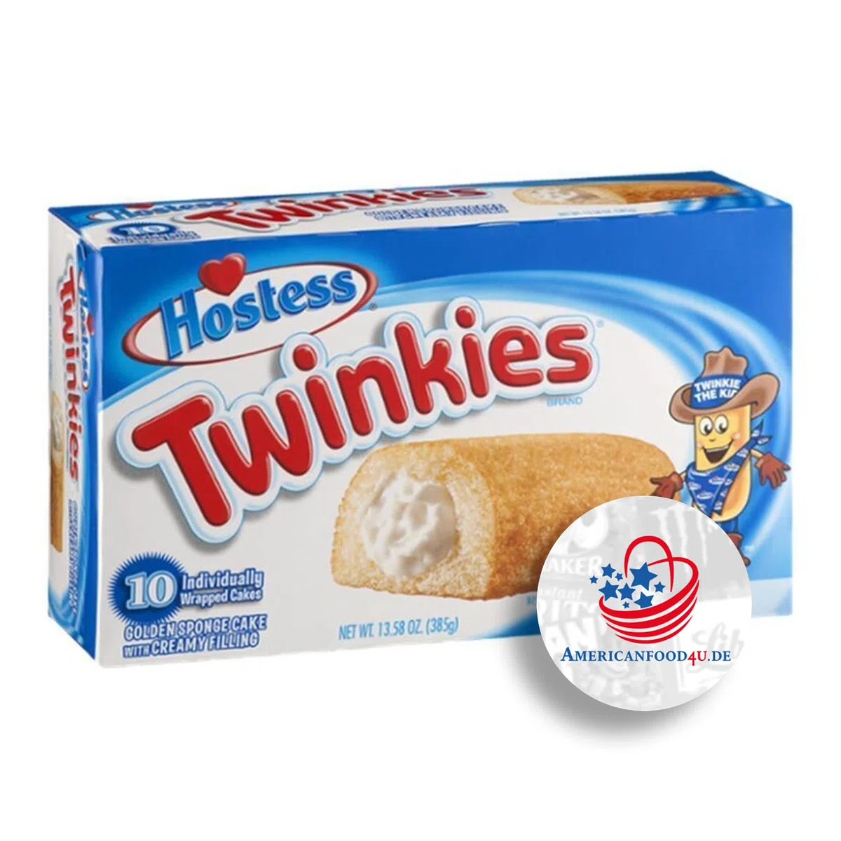 AMERICANFOOD4U Hostess Twinkies, 10 Stück, Mini Kuchen mit cremiger Vanille-Füllung, amerikanische Süßigkeiten