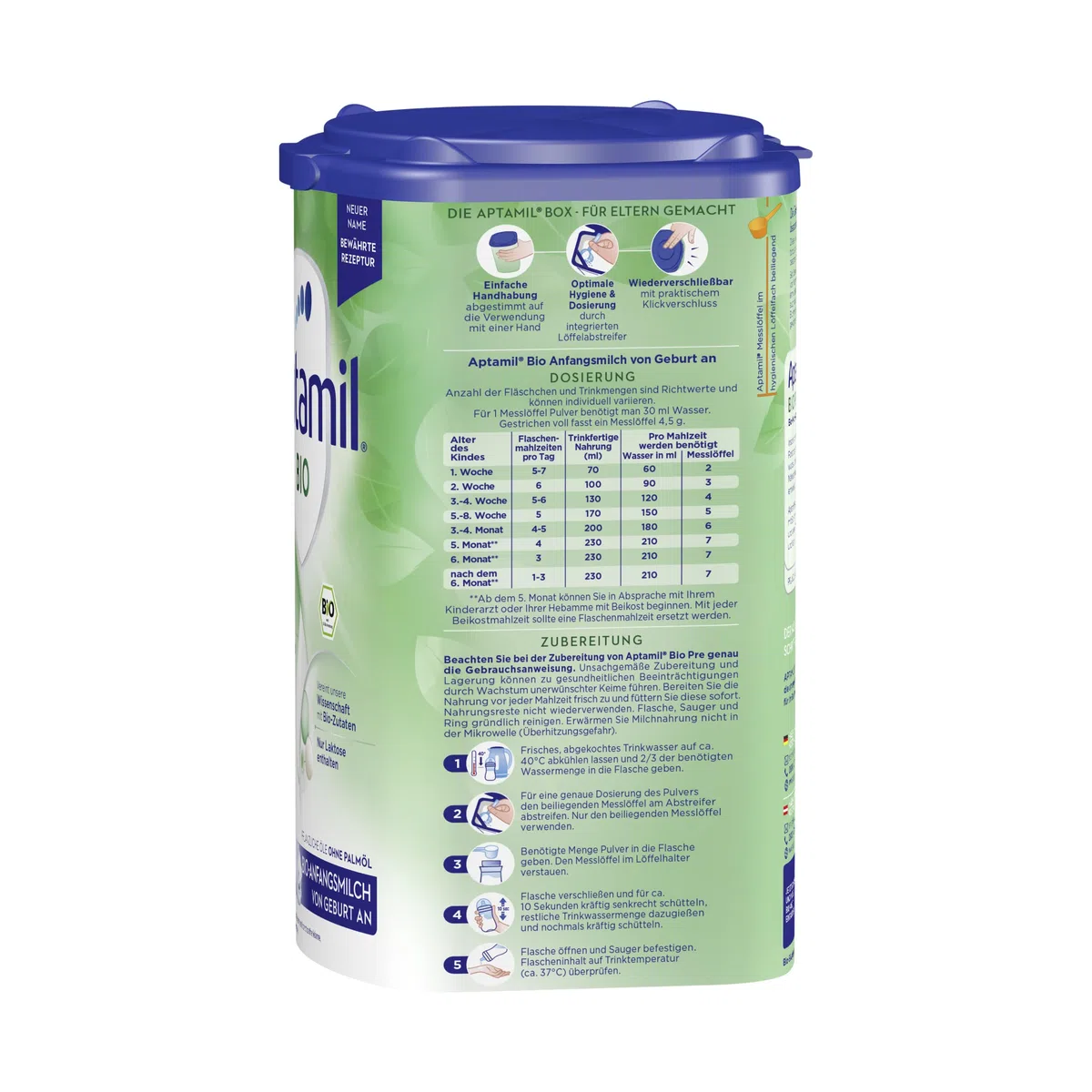 Aptamil Bio Pre – Anfangsmilch von Geburt an – Pflanzliche Öle ohne Palmöl – 1 x 800 g